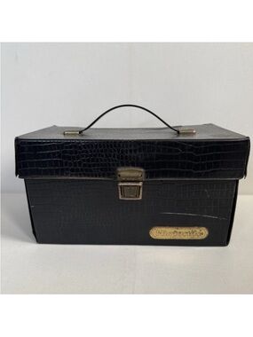 Vintage Nintendo Carrying Case Black Faux Croc Storage Box READ